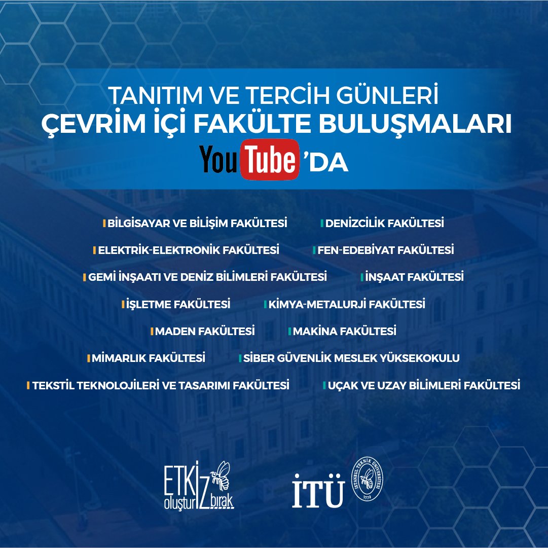 Tanıtım ve Tercih Günleri Çevrim İçi Fakülte Buluşmaları YouTube’da! 🐝

🔗youtu.be/wnQy5omAJOk?si…