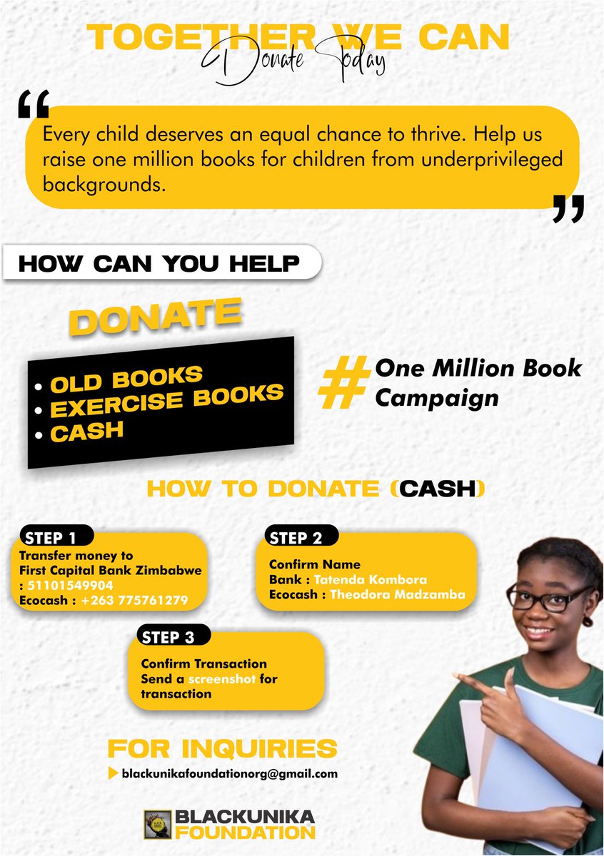 Black Unika Foundation (@black_unika) on Twitter photo Every child deserves an equal chance to thrive.Often, socioeconomic conditions leave the scales without balance. As ambitious as it may seem, from this August till August 2026, we will raise one million books for #children from #underprivileged backgrounds. And you can help. Every child deserves an equal chance to thrive.Often, socioeconomic conditions leave the scales without balance. As ambitious as it may seem, from this August till August 2026, we will raise one million books for #children from #underprivileged backgrounds. And you can help.
