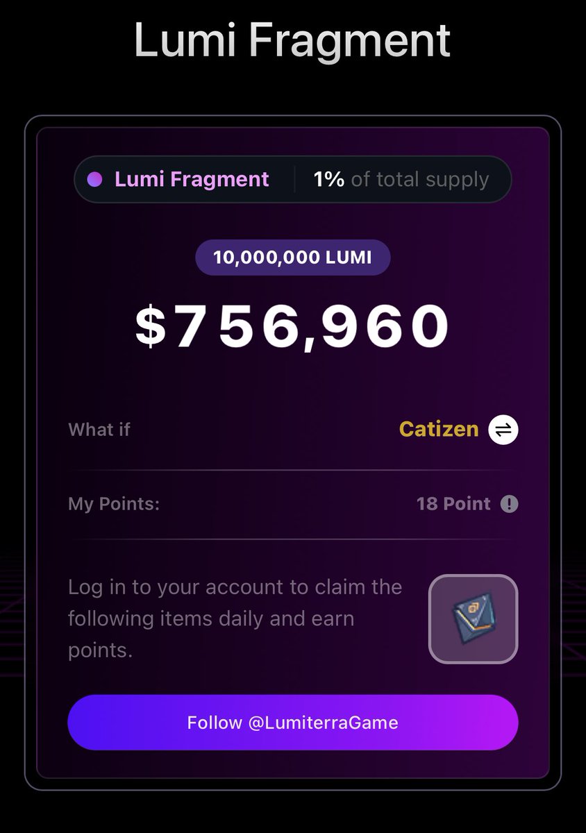 Oh no, you forgot to claim your <a href="/LumiterraGame/">Lumiterra</a> fragment?
congrats on donating your share of 1% token supply to the rest of us.

Do better tomorrow:
🟨 play lumiterra
🟨 yap like it’s your job
🟨 claim the bag
🟨 dungeon dive

And please, for your own good  
gLumi 💛