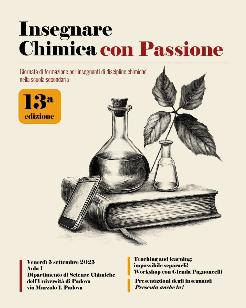 Dipartimento di Scienze Chimiche - UniPD (@discunipd) on Twitter photo 📍Torna "Insegnare Chimica con Passione", evento dedicato a docenti di chimica delle scuole secondarie.
🧑🏫Ci sarà Glenda Pagnoncelli <a href="/polimi/">Politecnico di Milano</a> con "Teaching and learning: impossibile separarli!"
Seguono presentazioni di attività didattiche.
Presenta la tua! pls.scienze.unipd.it/chimica/insegn… 📍Torna "Insegnare Chimica con Passione", evento dedicato a docenti di chimica delle scuole secondarie.
🧑🏫Ci sarà Glenda Pagnoncelli <a href="/polimi/">Politecnico di Milano</a> con "Teaching and learning: impossibile separarli!"
Seguono presentazioni di attività didattiche.
Presenta la tua! pls.scienze.unipd.it/chimica/insegn…