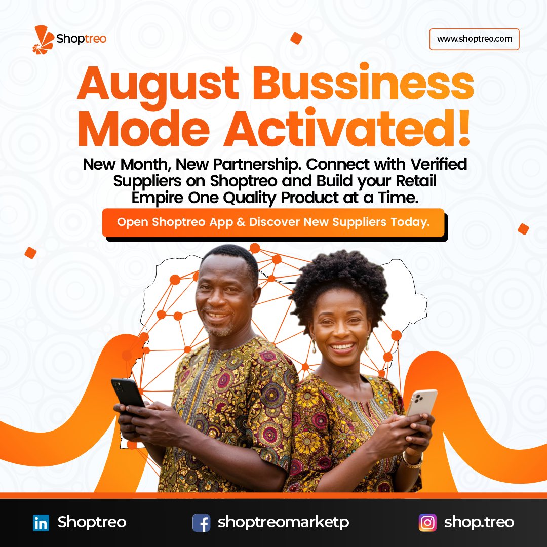 shop_treo's tweet photo. August business mode: ON.
Connect with verified Aba suppliers on Shoptreo and stock quality goods for less stress.
Open the app & start ordering today!
#Shoptreo #HelloAugust #NaijaVendors #B2BFashion https://t.co/J0oIigH8Si