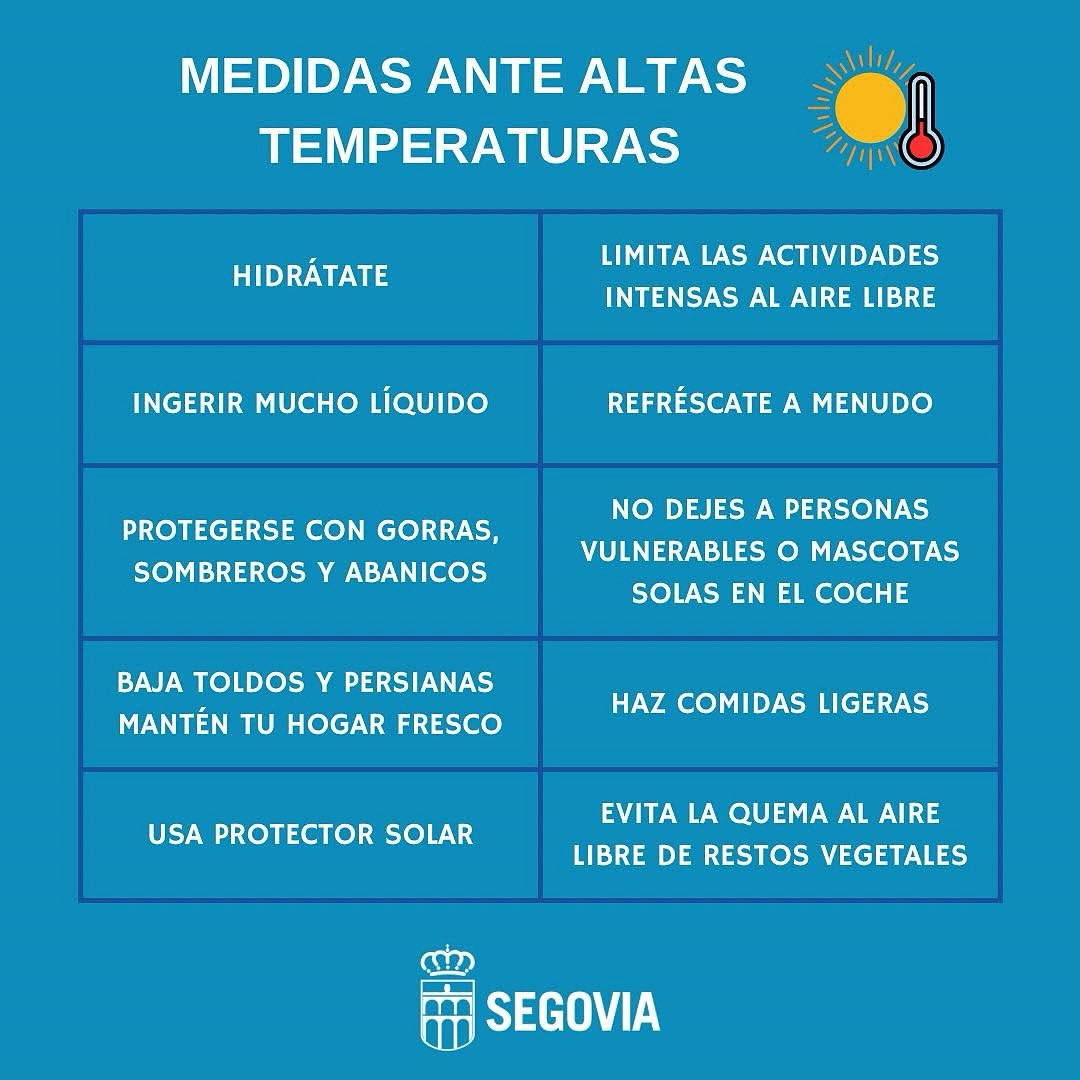 ✅ El Ayuntamiento de Segovia, en plena ola de calor, recuerda a los ciudadanos algunas medidas de prevención para evitar y paliar los efectos negativos de las altas temperaturas. 🌡️☀️