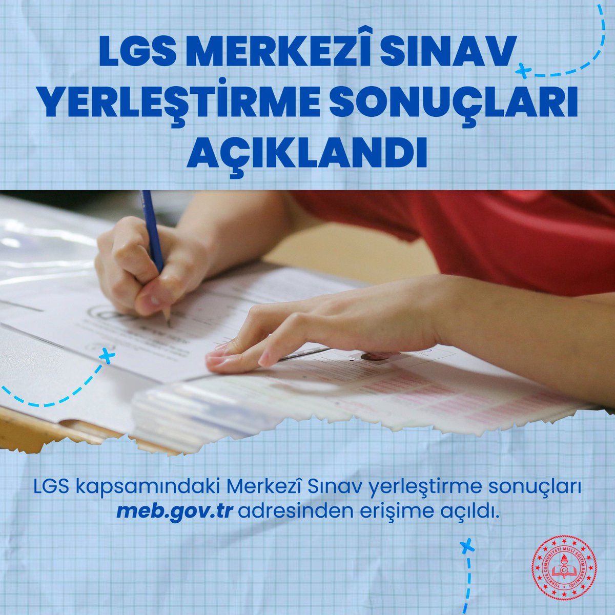 📢 Liselere Geçiş Sistemi (LGS) Kapsamındaki Merkezî Sınav Yerleştirme Sonuçları Açıklandı

Sonuçlara meb.gov.tr’den ulaşabilirsiniz.

👉🏻 meb.ai/UDM2PdN