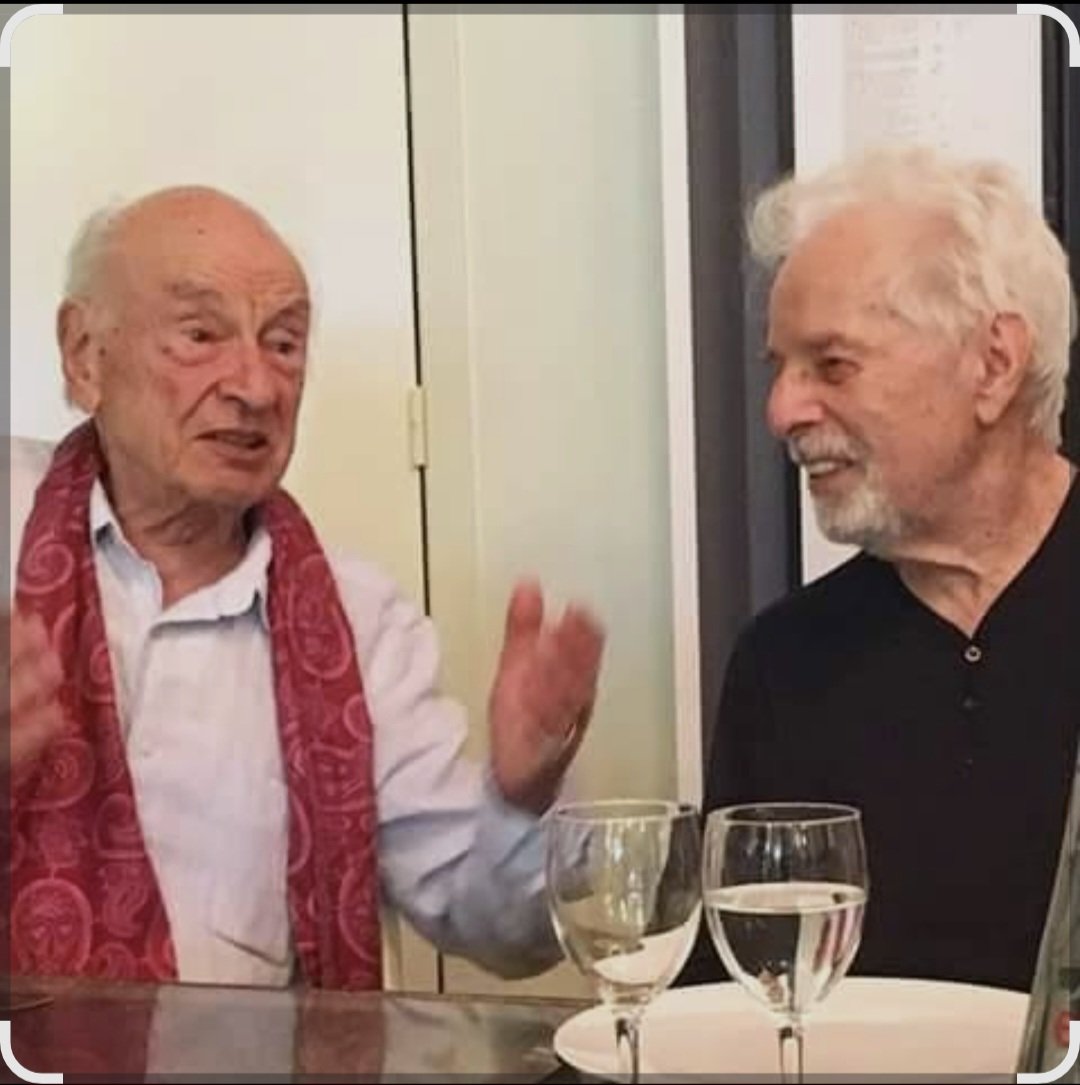 The world's oldest living writer (Edgar Morin, 104 years old) with the world's oldest living filmmaker (A. Jodorowsky, 96 years old). Two good friends, two wise humanists.

<a href="/edgarmorinparis/">Edgar Morin</a> <a href="/alejodorowsky/">Alejandro Jodorowsky</a>
