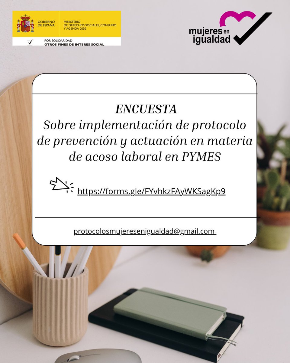 Dentro de nuestro programa de acompañamiento y asesoramiento dirigido a las PYMES, subvencionado por el Ministerio de Derechos Sociales y Agenda 2030.

Una de las actuaciones del programa es la cumplimentación de encuesta:
Accede: forms.gle/FYvhkzFAyWKSag…