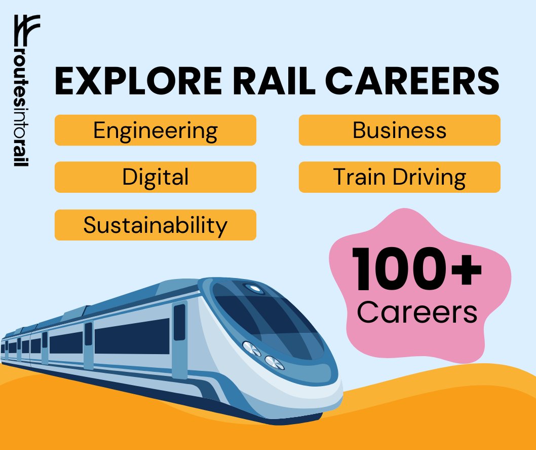 ❓Interested in rail but unsure of the career?

⚙️ Design construction projects 
🌳 Protect the environment 
 🤝Build passenger trust
🎨 Bring imagination to life 

🔗Find your route into rail: ow.ly/2JBH50Wvcq7

#Routesintorail #Careersinrail #Futureofrail #Careers