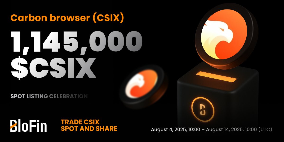 BloFin Exchange (@blofin_official) on Twitter photo #BloFinSpot will list $CSIX <a href="/trycarbonio/">Carbon Browser</a> 🦅
Users who trade have a chance to share in a 1.145M CSIX prizes 🥳
Claim 20 USDT Futures bonus:
🔸 Follow <a href="/BloFin_Official/">BloFin Exchange</a> <a href="/trycarbonio/">Carbon Browser</a>
🔸 RT + @ 3 friends
🔸 Send the link + UID: t.me/BloFin_Official
👉 support.blofin.com/hc/en-us/artic… #BloFinSpot will list $CSIX <a href="/trycarbonio/">Carbon Browser</a> 🦅
Users who trade have a chance to share in a 1.145M CSIX prizes 🥳
Claim 20 USDT Futures bonus:
🔸 Follow <a href="/BloFin_Official/">BloFin Exchange</a> <a href="/trycarbonio/">Carbon Browser</a>
🔸 RT + @ 3 friends
🔸 Send the link + UID: t.me/BloFin_Official
👉 support.blofin.com/hc/en-us/artic…