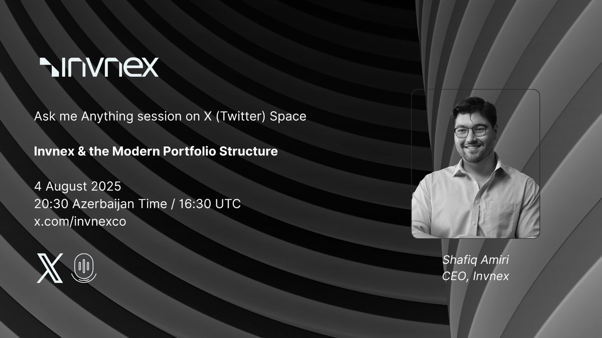 Invnex (@invnexco) on Twitter photo Don't miss our first AMA with Invnex CEO, <a href="/AmiriDLT/">Shafiq Amiri</a>.
📅 4th August, 20:30 Azerbaijan Time / 16:30 UTC
🌐 x.com/i/spaces/1YqKD… Don't miss our first AMA with Invnex CEO, <a href="/AmiriDLT/">Shafiq Amiri</a>.
📅 4th August, 20:30 Azerbaijan Time / 16:30 UTC
🌐 x.com/i/spaces/1YqKD…