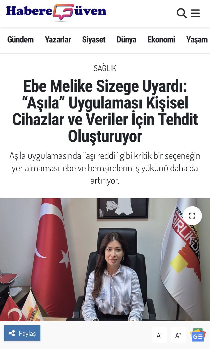 Birlik ve Dayanışma Sendikası (@dayanismasen) on Twitter photo Birlik ve Dayanışma Sendikası Merkez Yürütme Kurulu Üyesi Ebe Melike Sizege, kişisel cihazlara bu uygulamanın indirilmesinin veri güvenliği ve çalışan hakları açısından riskli olduğunu vurguladı.
<a href="/saglikbakanligi/">T.C. Sağlık Bakanlığı</a> <a href="/HabereGuven/">Habere Güven</a>
habereguven.com/ebe-melike-siz… Birlik ve Dayanışma Sendikası Merkez Yürütme Kurulu Üyesi Ebe Melike Sizege, kişisel cihazlara bu uygulamanın indirilmesinin veri güvenliği ve çalışan hakları açısından riskli olduğunu vurguladı.
<a href="/saglikbakanligi/">T.C. Sağlık Bakanlığı</a> <a href="/HabereGuven/">Habere Güven</a>
habereguven.com/ebe-melike-siz…