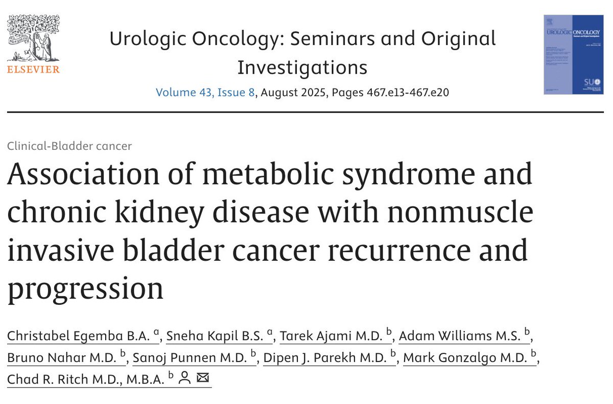 Enrique Grande (@drenriquegrande) on Twitter photo ⚡️ New study finds no significant link between metabolic syndrome or chronic kidney disease and recurrence or progression of non–muscle invasive bladder cancer (NMIBC).
Hypertension, however, was associated with faster progression.
#BladderCancer #KidneyDisease <a href="/UrolOncol/">Urologic Oncology</a> ⚡️ New study finds no significant link between metabolic syndrome or chronic kidney disease and recurrence or progression of non–muscle invasive bladder cancer (NMIBC).
Hypertension, however, was associated with faster progression.
#BladderCancer #KidneyDisease <a href="/UrolOncol/">Urologic Oncology</a>
