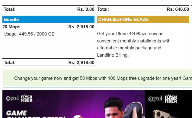 SaadMudassir's tweet photo. PTCL, you shameless crooks! On July 2025 bill, you’ve spiked the 20 Mbps plan from Rs. 2,255 to Rs. 3,286—third hike in 3 months (May, June, July 2025)! Stop exploiting customers, you leeches! #PTCLScam #InternetHike #InternetHike #BoycottPTCL @PTCLOfficial @Ufone https://t.co/lvEwh0FWHt