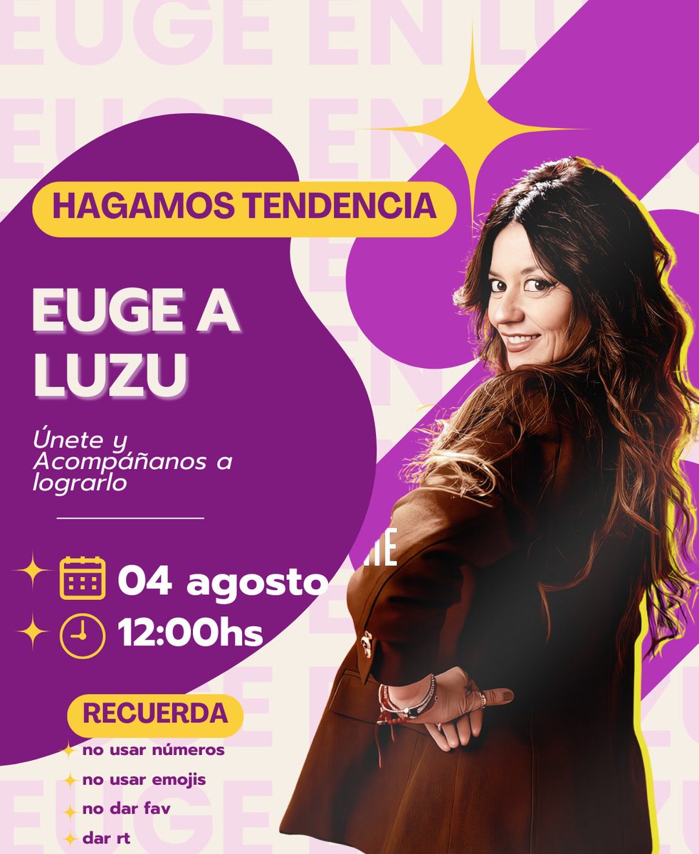 Tenemos tendencia para que Eugenia vaya al stream de luzu! 

HORARIO: 12:00hs.

TT: EUGE A LUZU

¡Queremos a Eugenia de invitada!

den rt y compartan en sus otras redes así les llega a más personas🙏🏼
