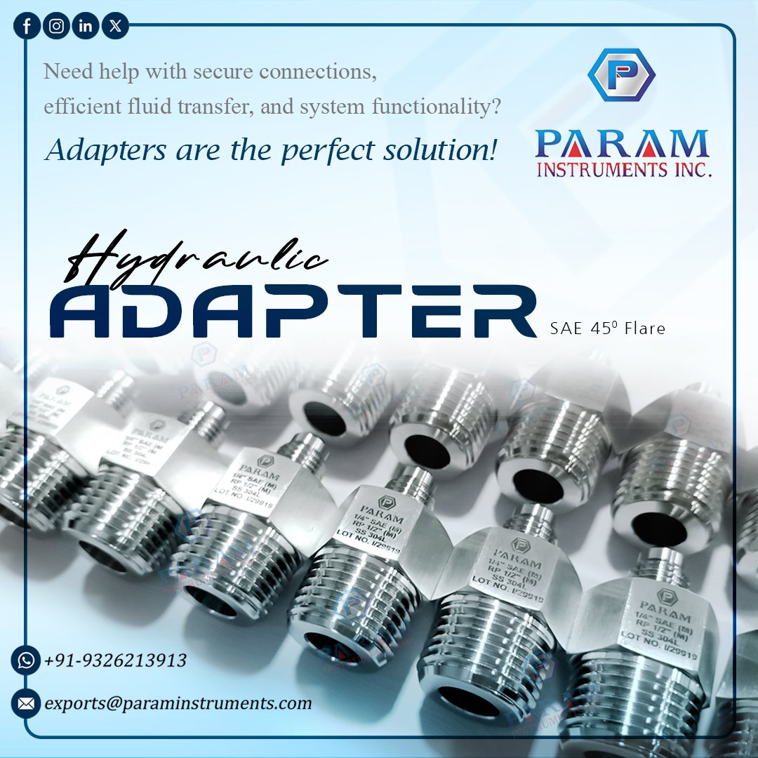Param Instruments Inc. (@param_inc_) on Twitter photo Upgrade your connectivity with our reliable 45° SAE Male Adapter now!
Email: exports@paraminstruments.com
WhatsApp: +919326213913
#Industrial #Fittings #Hydraulic #Adapter #PrecisionEngineering #HoseConnections #45Degree #EngineeringSolutions #Steel #TurnkeyProjects #MadenIndia Upgrade your connectivity with our reliable 45° SAE Male Adapter now!
Email: exports@paraminstruments.com
WhatsApp: +919326213913
#Industrial #Fittings #Hydraulic #Adapter #PrecisionEngineering #HoseConnections #45Degree #EngineeringSolutions #Steel #TurnkeyProjects #MadenIndia