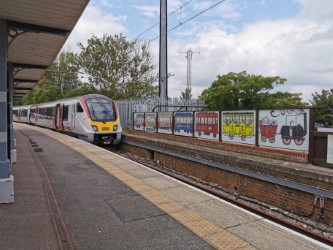 New artwork has arrived at Walton-on-the-Naze!

Celebrating the history of passenger rail through a series of historic carriages from the first to the latest GA fleet.

The people inside the carriages are all self portraits done by members of the local community!