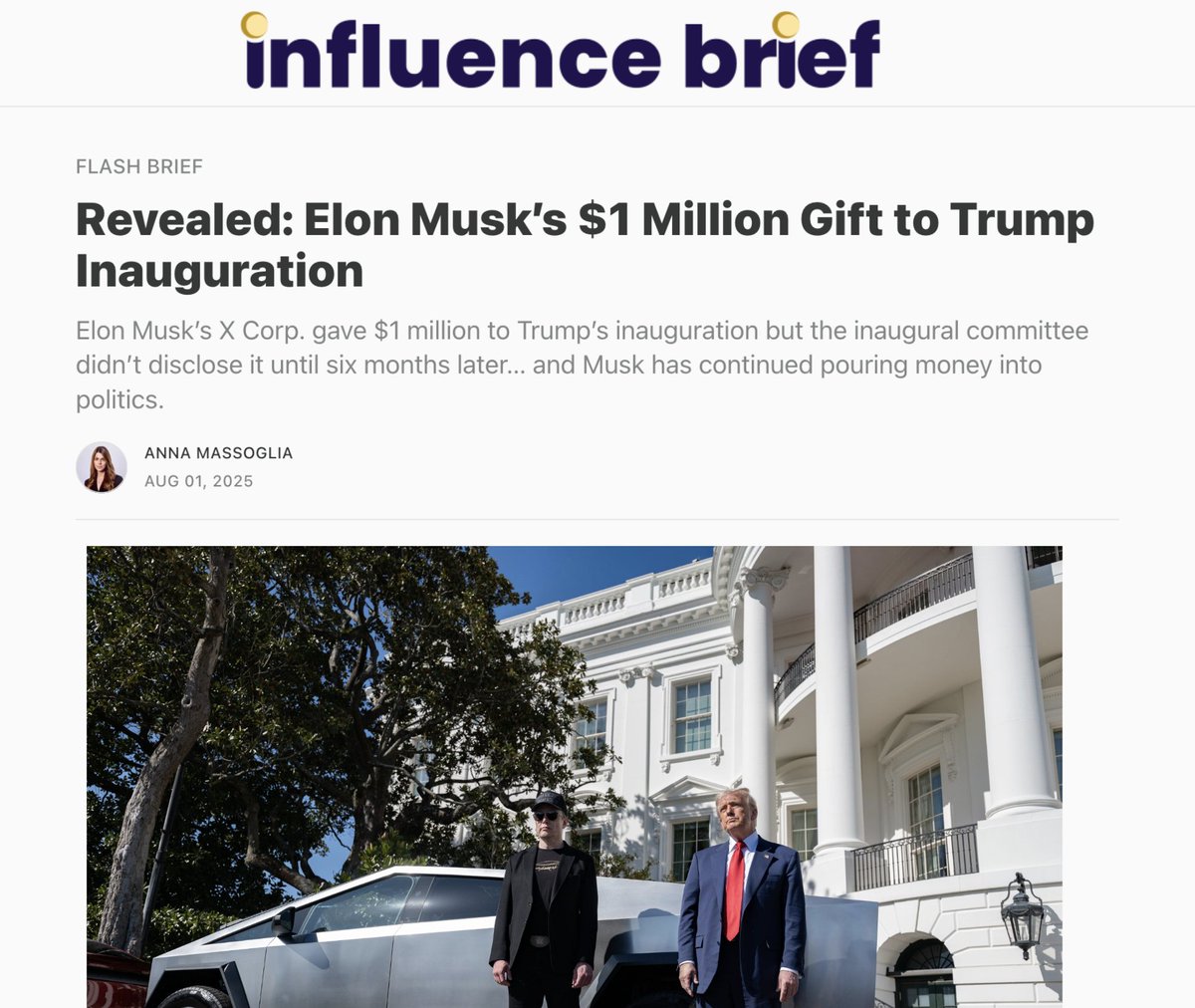 Scoop: Elon Musk’s X Corp. made a $1 million to Donald Trump’s inauguration.

But it wasn’t disclosed until six months later.

Here’s how it finally surfaced—and what the filings reveal 🧵