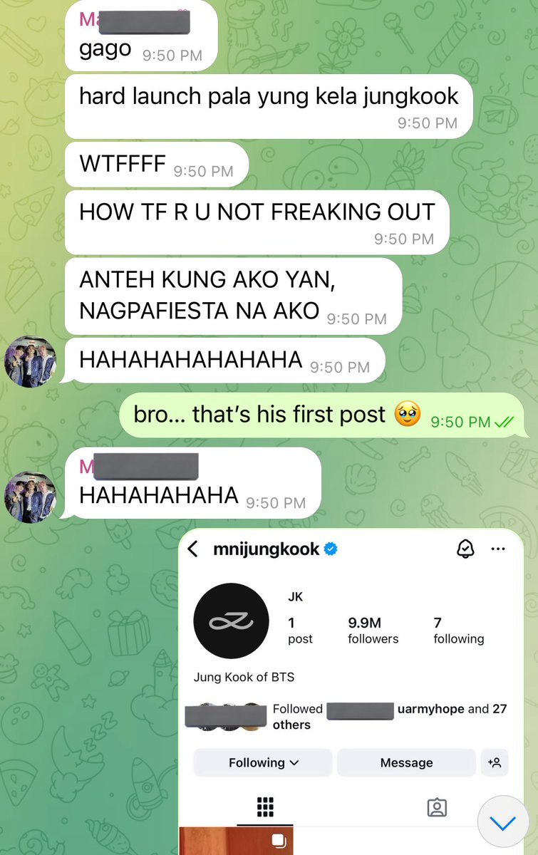 told my carat friend that 144p taekook selcas r considered as crumbs and look at her reaction abt the shared post 🤣