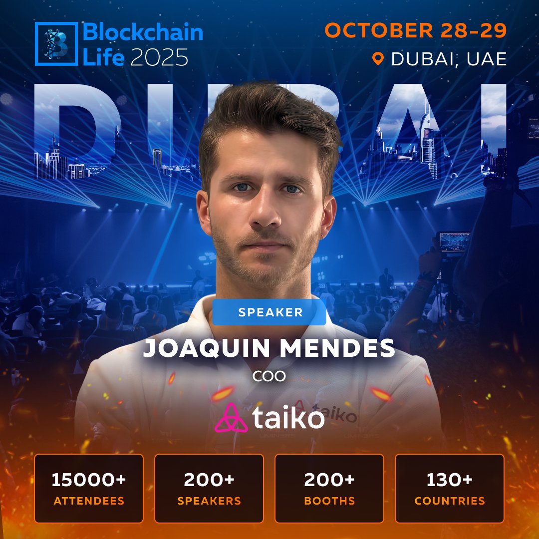 ⚡ COO at <a href="/taikoxyz/">Taiko.eth 🥁</a>, <a href="/Joaquin_Mendes1/">0xmendes.eth 🥁</a> and 200+ industry leaders speak at Blockchain Life 2025

Over 15,000 attendees from 130 countries meet on Oct 28–29 in Dubai.

🎟 Join the 15th anniversary of Blockchain Life:
blockchain-life.com/?utm_source=sp…