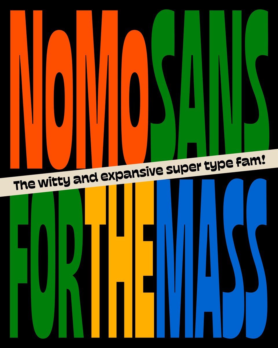 A groovy superfamily with inverted contrast, wild width range (1:22!), and attitude to spare.
From ultra condensed to ultra wide — it swings hard.

Get it while it’s hot: sudtipos.com/font/nomo-sans

<a href="/sudtipos/">Sudtipos</a> #typedesign #variablefont
