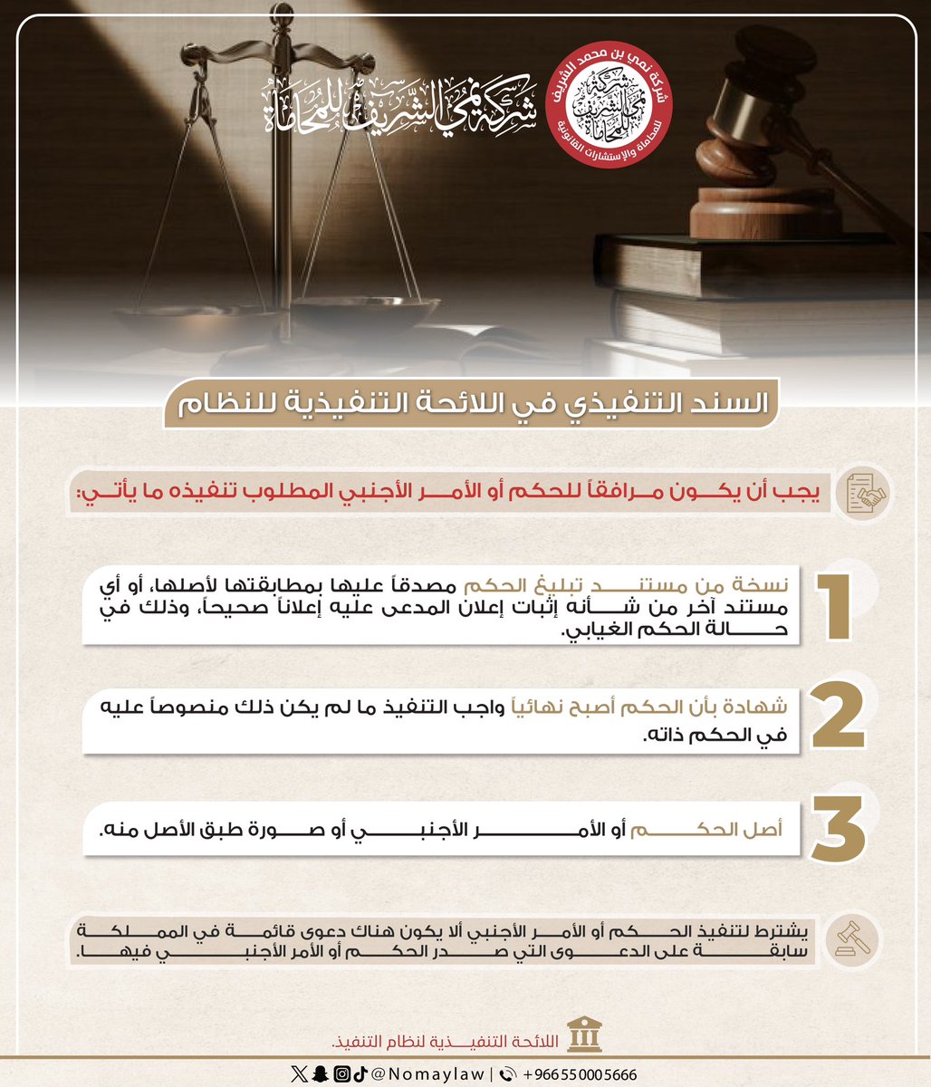 شركة نُمي الشريف للمحاماة (@nomaylaw) on Twitter photo توضيح مهم حول حجز الأوراق التجارية توزيع حصيلة التنفيذ ومتطلبات السند التنفيذي وفق نظام التنفيذ 📄⚖️
تابع التفاصيل في البوستات لتعرف حقوقك وواجباتك القانونية👇🏼..
#نظام_التنفيذ #شركة_نُمي_الشريف_للمحاماة توضيح مهم حول حجز الأوراق التجارية توزيع حصيلة التنفيذ ومتطلبات السند التنفيذي وفق نظام التنفيذ 📄⚖️
تابع التفاصيل في البوستات لتعرف حقوقك وواجباتك القانونية👇🏼..
#نظام_التنفيذ #شركة_نُمي_الشريف_للمحاماة