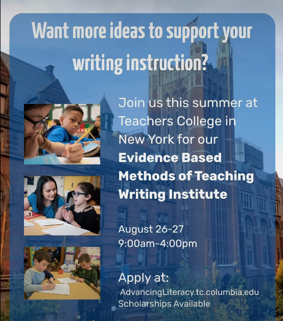 TCAdvancingLit's tweet image. #Teachers #Writing #Instruction #professionaldevelopment #educators #education 

advancingliteracy.tc.columbia.edu/events/evidenc…