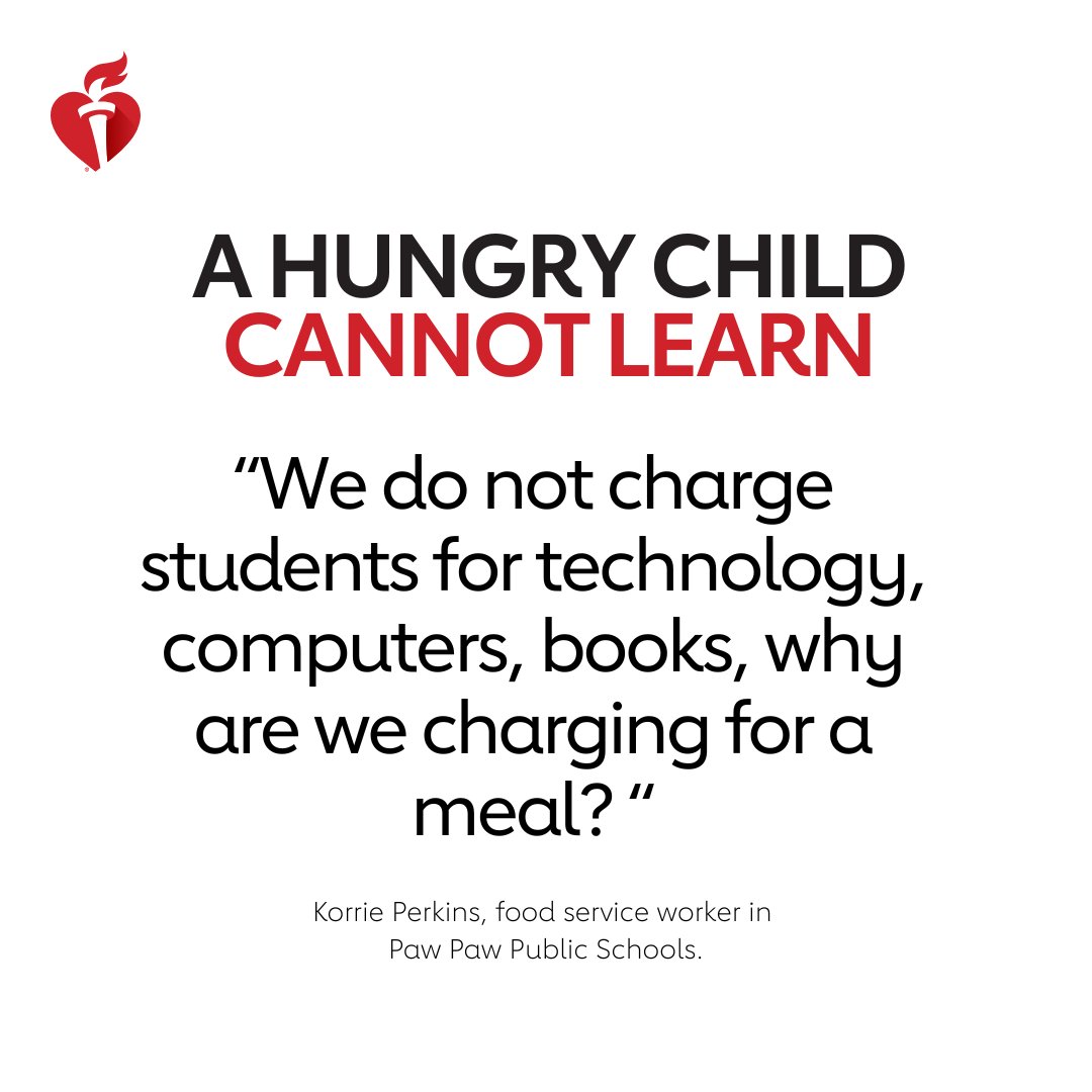 MichiganAHA's tweet photo. Research shows that free school meal programs improved attendance, academic performance, and decreased tardiness, among participating students. Be the support that keeps our kids #Fed4Success. Text MI to 46839. https://t.co/a2Qcd1HuO5