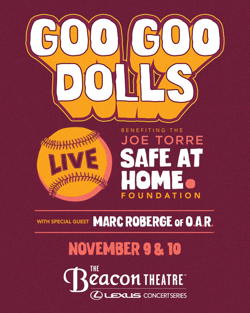 JUST ANNOUNCED: Goo Goo Dolls will perform at the Beacon Theatre on Nov 9 &amp; 10! Access venue presale tickets starting this Thu, Aug 7 at 10am with code SOCIAL.

Tickets go on sale to the general public on Fri, Aug 8 at 10am.