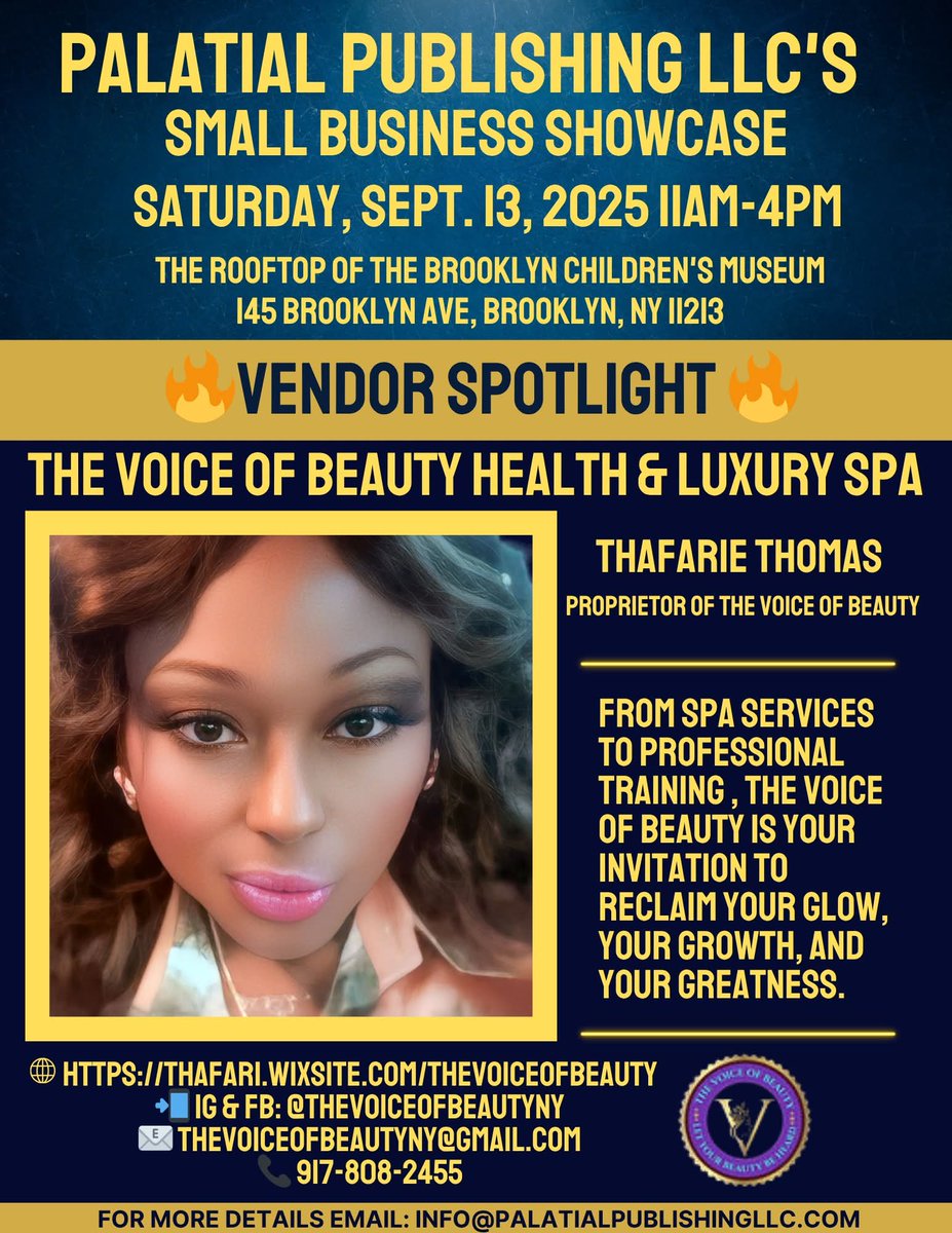 🎤 Vendor Spotlight: The Voice of Beauty Health &amp; Luxury Spa 🌟 See her LIVE at Palatial Publishing LLC’s Small Business Showcase!