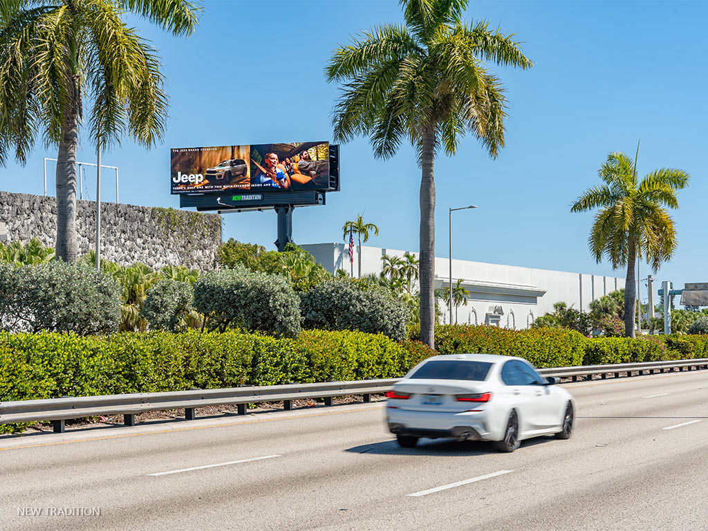 10 mm LED billboard along one of Miami's busiest highways and one of the most direct routes between the airport and Miami Beach. In partnership with New Tradition.