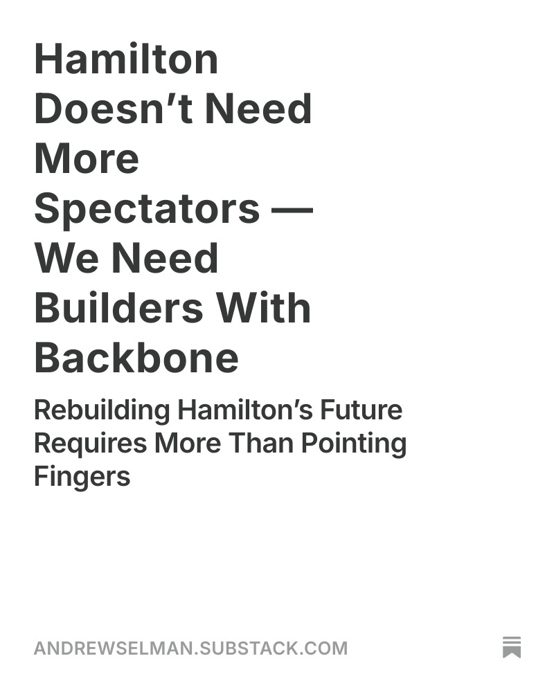 When did grandstanding replace getting things done?

My latest Substack dives into the arena deal, a blown housing opportunity, and why #HamOnt needs leaders who build, not just complain.

Read it here:
open.substack.com/pub/andrewselm…
