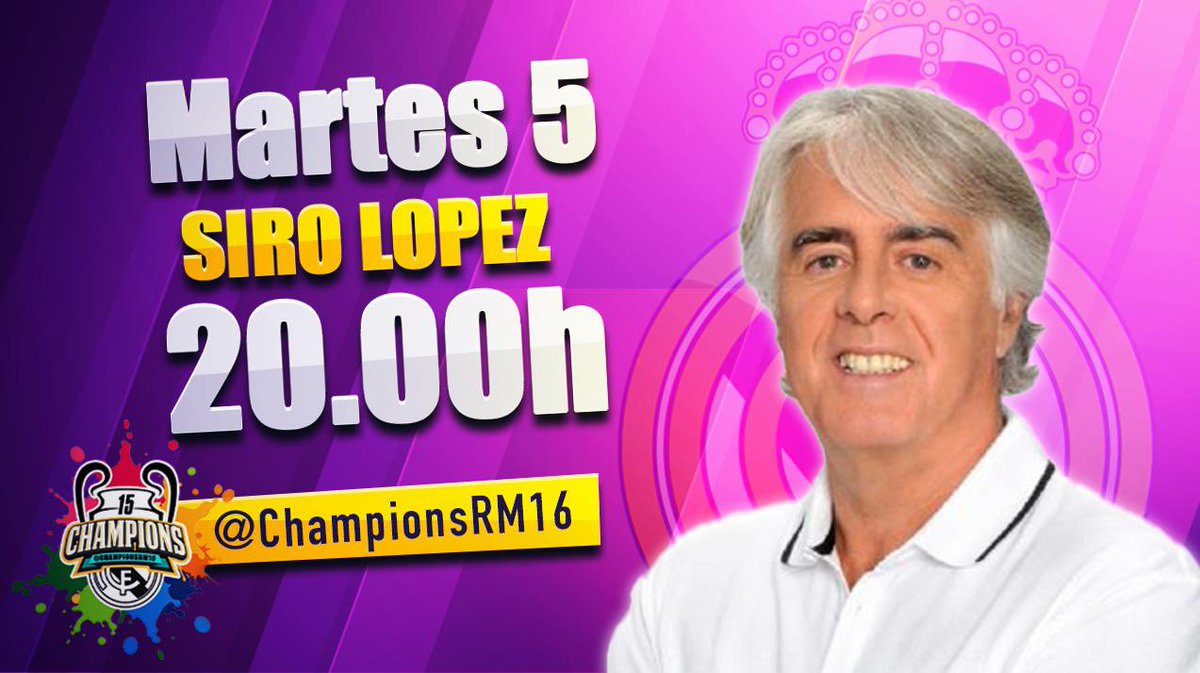 🔱 CHAMPIONS RM🔱 (@championsrm16) on Twitter photo Buenas tardes amigos madridistas, mañana tendremos el honor de contar en nuestro Espacio con el amigo de la cuenta. Siro López <a href="/sirolopez/">Siro López</a> , que departirá con nosotros sobre el Real Madrid de cara a la nueva Temporada
NO OS LO PERDÁIS Buenas tardes amigos madridistas, mañana tendremos el honor de contar en nuestro Espacio con el amigo de la cuenta. Siro López <a href="/sirolopez/">Siro López</a> , que departirá con nosotros sobre el Real Madrid de cara a la nueva Temporada
NO OS LO PERDÁIS