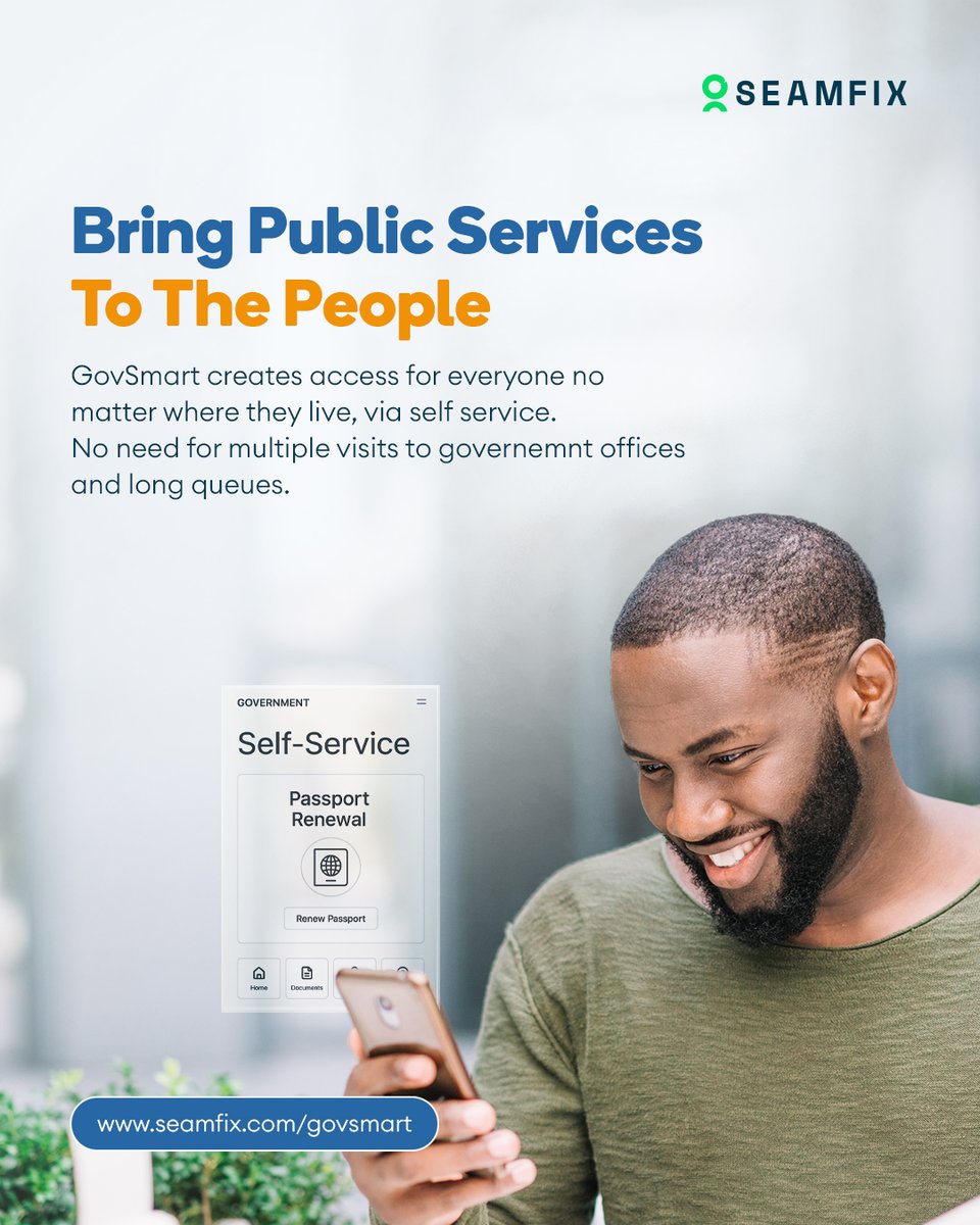 Imagine renewing your passport without leaving your home? No queues, no stress, just seamless access to public services right from your phone.

Seamfix GovSmart is enabling governments to bring essential services directly to the people, no matter where they live. From passport