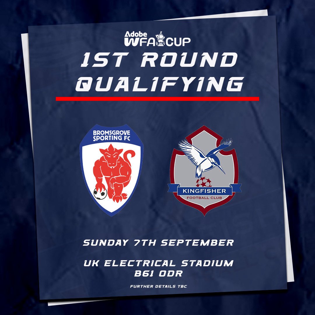Kingfisher Women FC (@kingfisherwomen) on Twitter photo ๐๐๐๐๐ ๐๐๐๐๐โ๐ ๐
๐ ๐๐๐ ๐๐๐๐ ๐
We have been drawn away against Bromsgrove Sporting in the 1st Round Qualifying of the Adobe Womenโs FA Cup.
The game will be played on Sunday 7th September.
Further details will be released in due course.
๐ต๐ดโฝ๏ธ ๐๐๐๐๐ ๐๐๐๐๐โ๐ ๐
๐ ๐๐๐ ๐๐๐๐ ๐
We have been drawn away against Bromsgrove Sporting in the 1st Round Qualifying of the Adobe Womenโs FA Cup.
The game will be played on Sunday 7th September.
Further details will be released in due course.
๐ต๐ดโฝ๏ธ