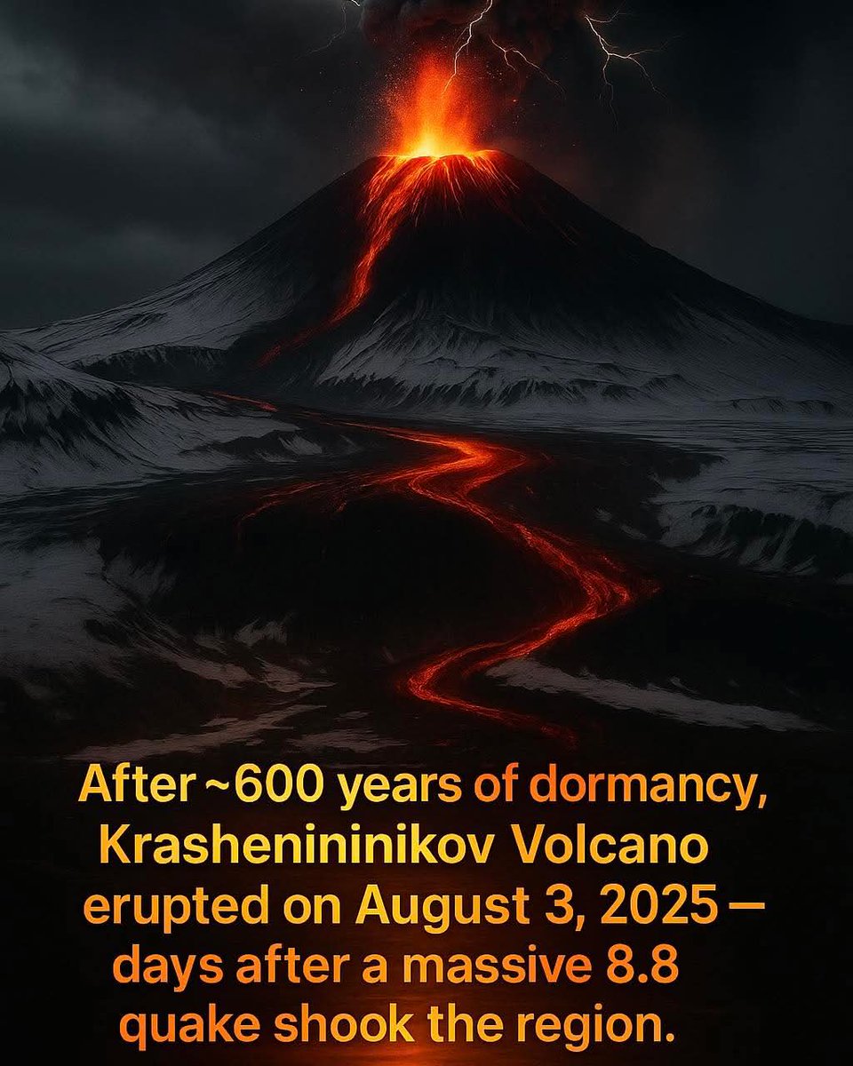 mikieg55's tweet photo. 🇷🇺 What’s Happening in Russia?
• Dormant Since the 1400s
• Ash Plume &amp; Lightning Storms - illuminating the sky with pyroclastic energy.
• Lava Rivers - glowing flows through the snowy slopes of Kamchatka.
• Seismic-what else might be reawakening beneath the surface. https://t.co/ABYOk3I3kI