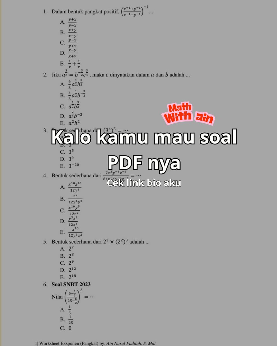 ainnf's tweet image. Latihan soal Matdas (Eksponen - bilangan berpangkat)

#eksponen #matdas #bilanganberpangkat #matematikadasar #matematikasma #soalmatematika #belajaronline