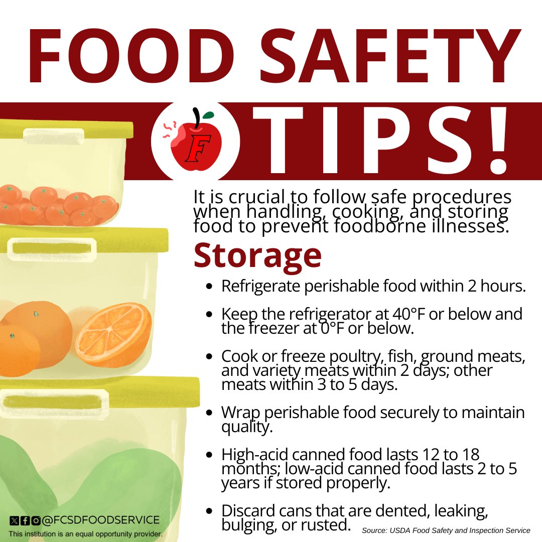 FCSD Food Services (@fcsdfoodservice) on Twitter photo Proper food storage prevents spoilage! Follow these guidelines to keep your food safe. 🥫🛑
<a href="/FCSDNews/">Fairfield City Schools</a> #FairfieldPride #FairfieldOH #FairfieldOhio #Fairfield #OHschools #ButlerCounty Proper food storage prevents spoilage! Follow these guidelines to keep your food safe. 🥫🛑
<a href="/FCSDNews/">Fairfield City Schools</a> #FairfieldPride #FairfieldOH #FairfieldOhio #Fairfield #OHschools #ButlerCounty