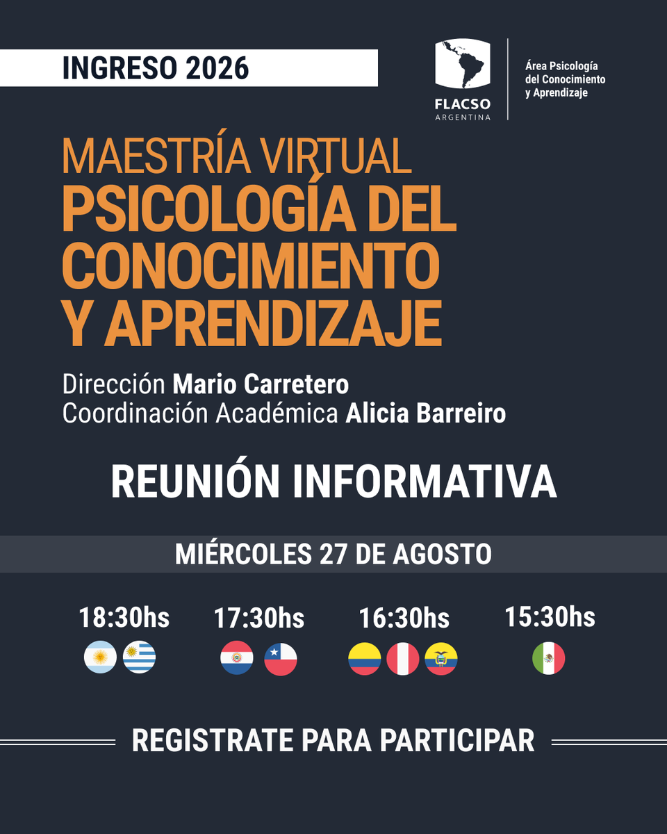 ¡Tu próxima Maestría inicia en 2026! 🎓

📢Conocé todos los detalles y despejá tus dudas sobre nuestra propuesta de formación en nuestra Reunión Informativa abierta y gratuita.💡🧐

✍️➡️Inscribite para participar acá:   
aprendizaje.flacso.org.ar/maestria-virtu… 
<a href="/FLACSOARGENTINA/">FLACSO Argentina</a>