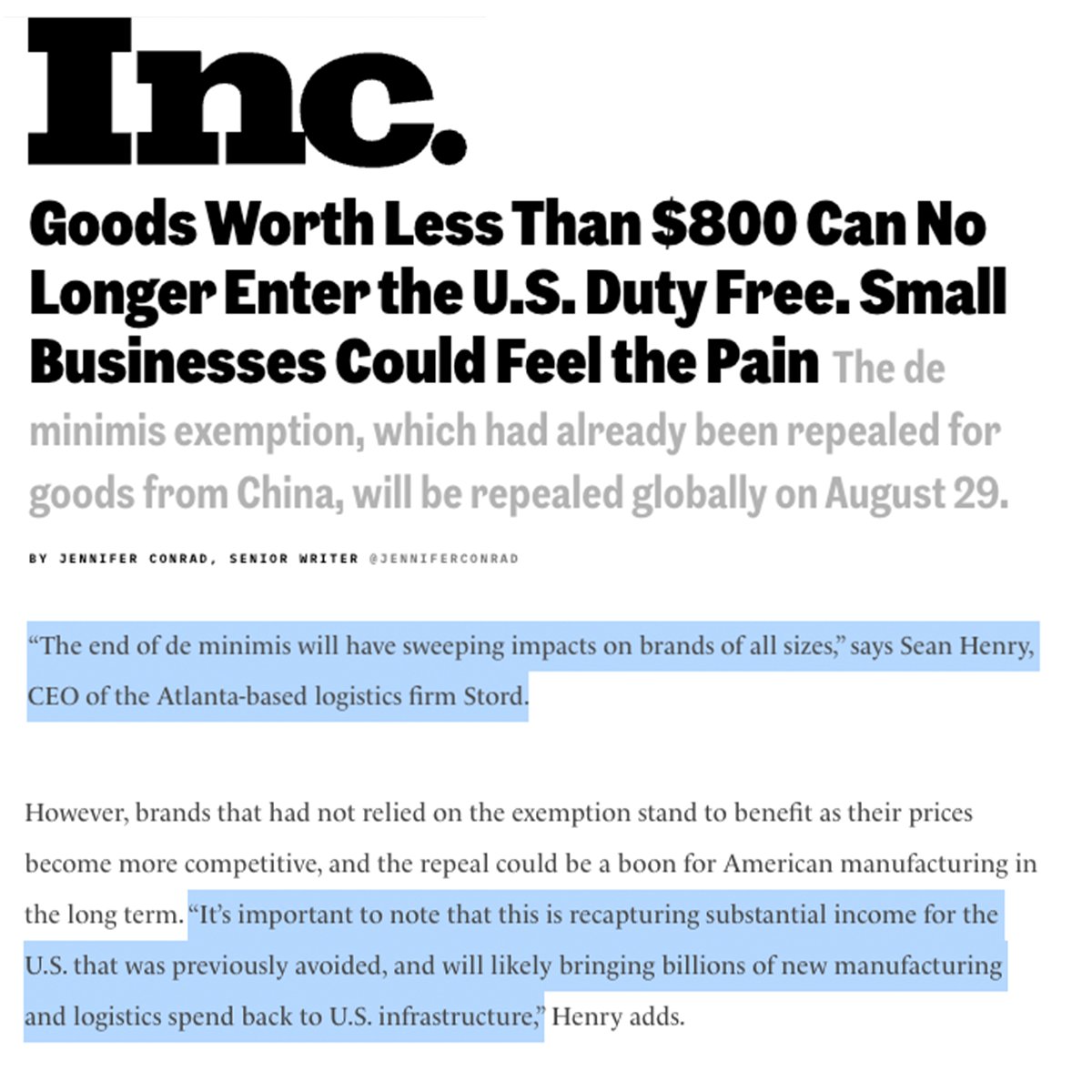 In just 25 days the de minimis exemption ends.

We have already seen many brands reaching out to Stord to discuss solutions and strategies to avoid disruptions. While tariffs are getting the lion share of the coverage, this policy change will have massive impacts.

Currently 4