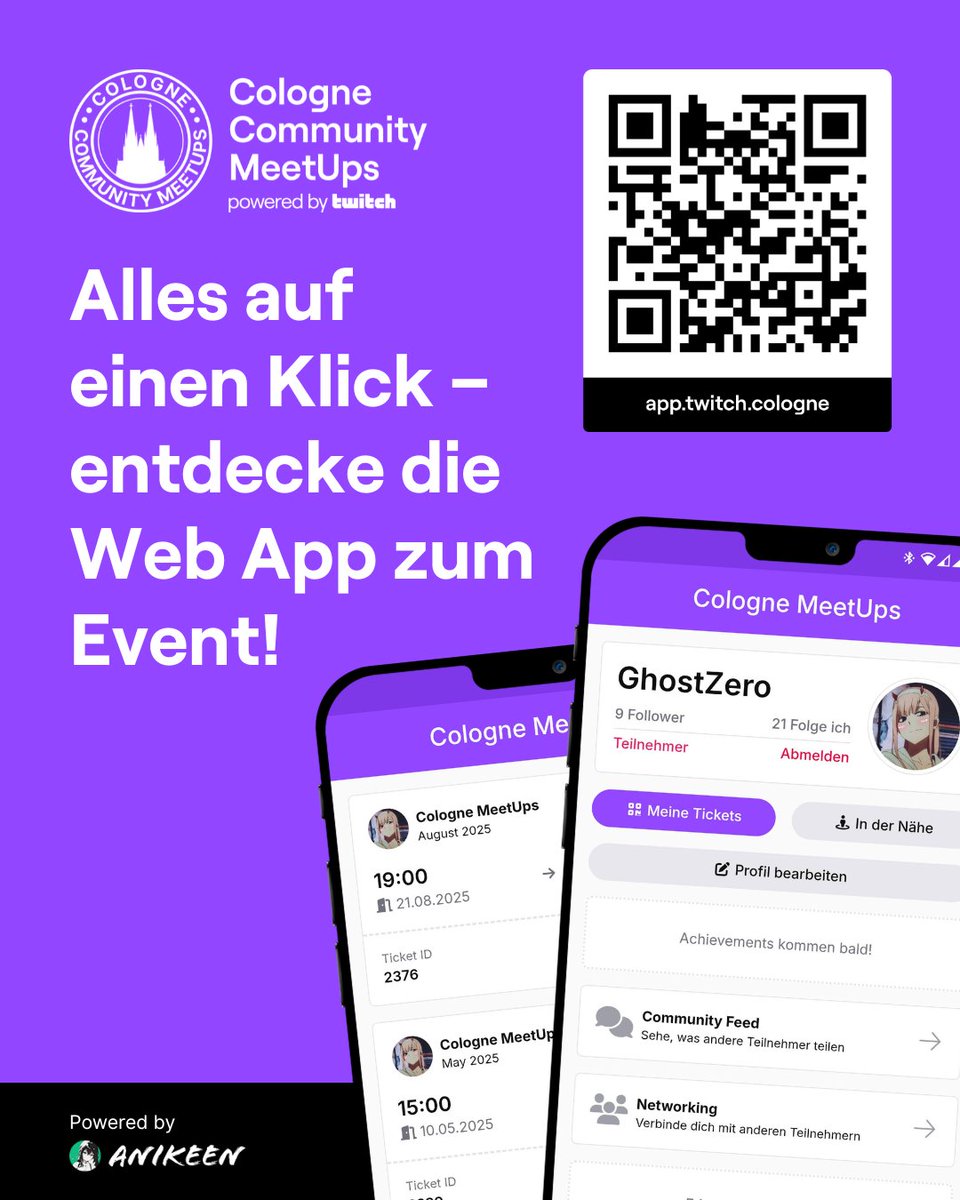 🎉 Bist du bereit für unser Event des Jahres?
Dann hol dir mit unserer neuen Web-App das volle Erlebnis! 📱💥

✅ Community-Feed &amp; Networking
✅ Keine Installation nötig
✅ Alles auf einen Blick – direkt im Browser!

👉 Einfach ausprobieren:
app.twitch.cologne