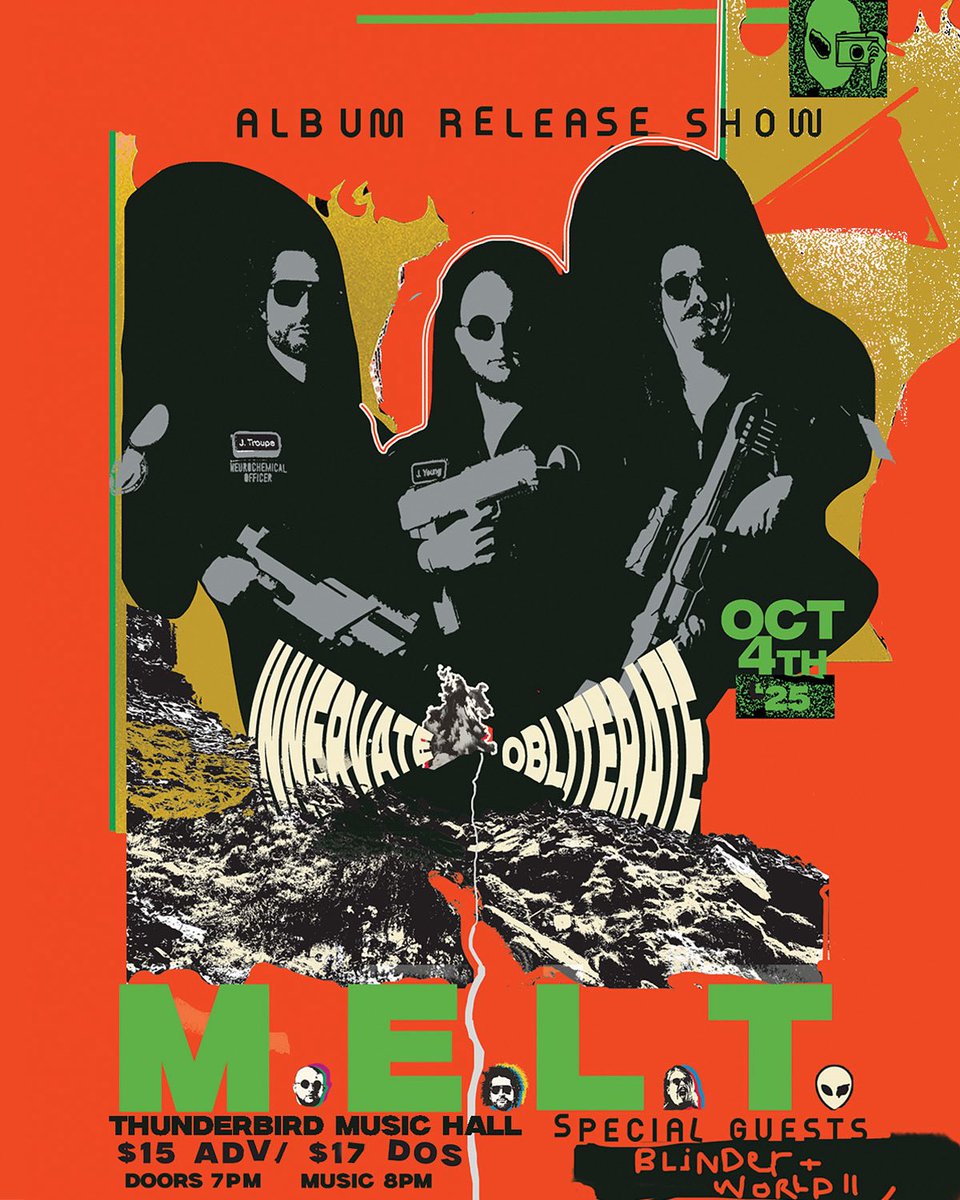 M.E.L.T. (@abandcalledmelt) on Twitter photo The “Innervate/Obliterate” Album Release Show is Saturday, October 4th at <a href="/TBirdMusicHall/">thunderbirdmusichall</a> featuring Blinder and World II…
Tickets: etix.com/ticket/p/46916… The “Innervate/Obliterate” Album Release Show is Saturday, October 4th at <a href="/TBirdMusicHall/">thunderbirdmusichall</a> featuring Blinder and World II…
Tickets: etix.com/ticket/p/46916…