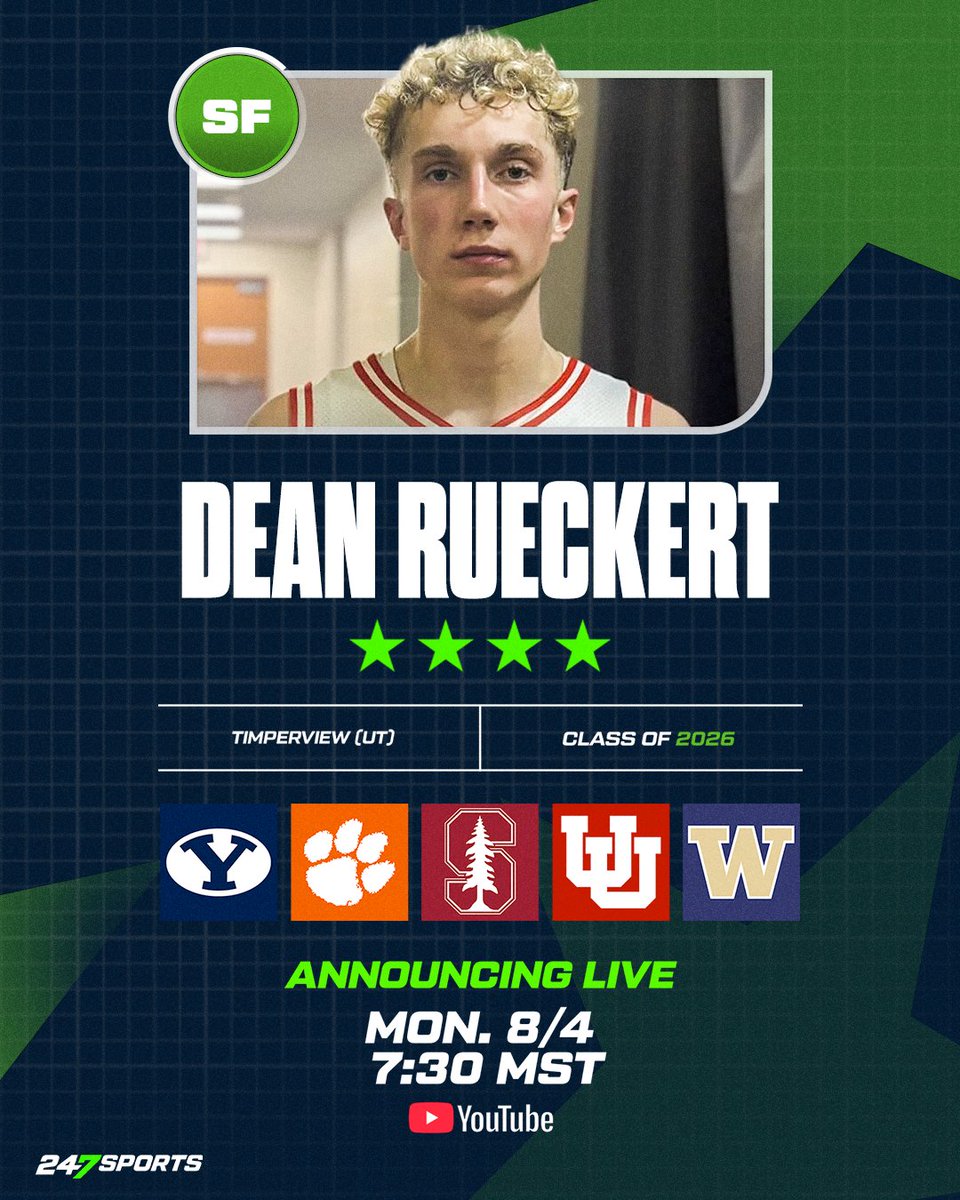 247Sports (@247sports) on Twitter photo WATCH: Itโs commitment day for 2026 SF Dean Rueckert! ๐จ
The No. 29 overall ranked SF will announce his decision LIVE on <a href="/CBSSportsCBB/">CBS Sports College Basketball ๐</a>
<a href="/dean_rueckert/">Dean Rueckert</a> x <a href="/247recruiting/">247Sports Recruiting</a>
โฐ: 8:30PM CT / 7:30PM MT
๐บ: youtube.com/watch?v=YcA3PBโฆ WATCH: Itโs commitment day for 2026 SF Dean Rueckert! ๐จ
The No. 29 overall ranked SF will announce his decision LIVE on <a href="/CBSSportsCBB/">CBS Sports College Basketball ๐</a>
<a href="/dean_rueckert/">Dean Rueckert</a> x <a href="/247recruiting/">247Sports Recruiting</a>
โฐ: 8:30PM CT / 7:30PM MT
๐บ: youtube.com/watch?v=YcA3PBโฆ