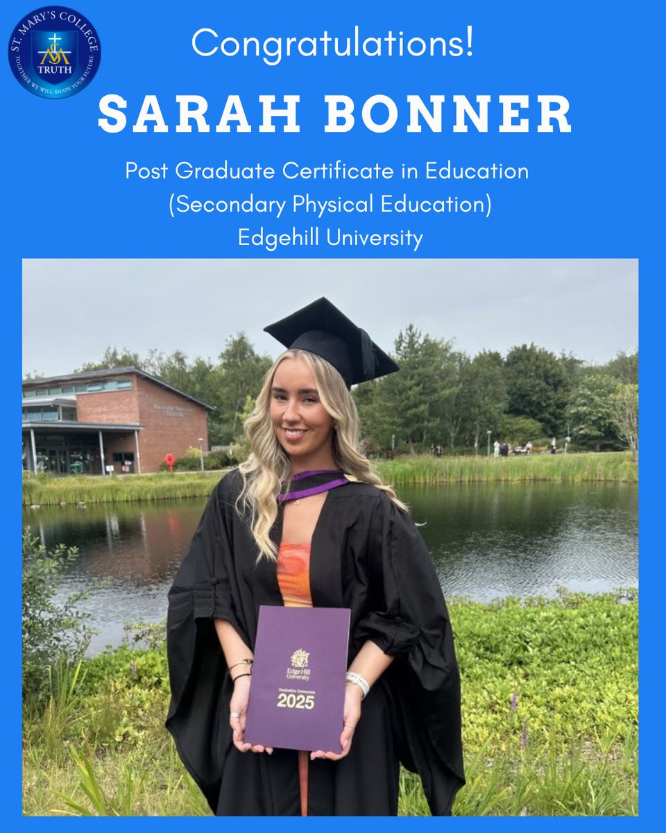Many congratulations to Sarah Bonner who last year graduated from the University of Ulster with a Bachelor of Science degree in Sport and Exercise Science (2:1) and a diploma in professional practice (with distinction). (1/2)