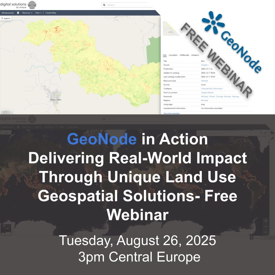 geosolutions_it's tweet image. 📢 New #GeoNode webinar!
Aug 26 – 9am Eastern / 3pm CEST
See how Unique Land Use GmbH uses GeoNode to power global forestry &amp;amp; climate projects.
Secure portals, real impact.

🔗 Register: wp.me/pfwItg-3cs

#GeoServer #MapStore #FOSS4G #OSGeo #GIS #OpenSource #ClimateAction…