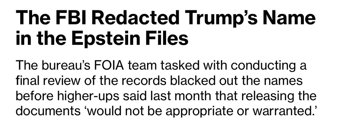 Bondi in 2024: There’s no legal basis for people to redact their name unless they’re “a child, a victim, or a cooperating defendant.”

Bondi’s FBI in 2025: Redacts Trump’s name from the Epstein Files.

Care to explain, <a href="/PamBondi/">Pam Bondi</a>?
