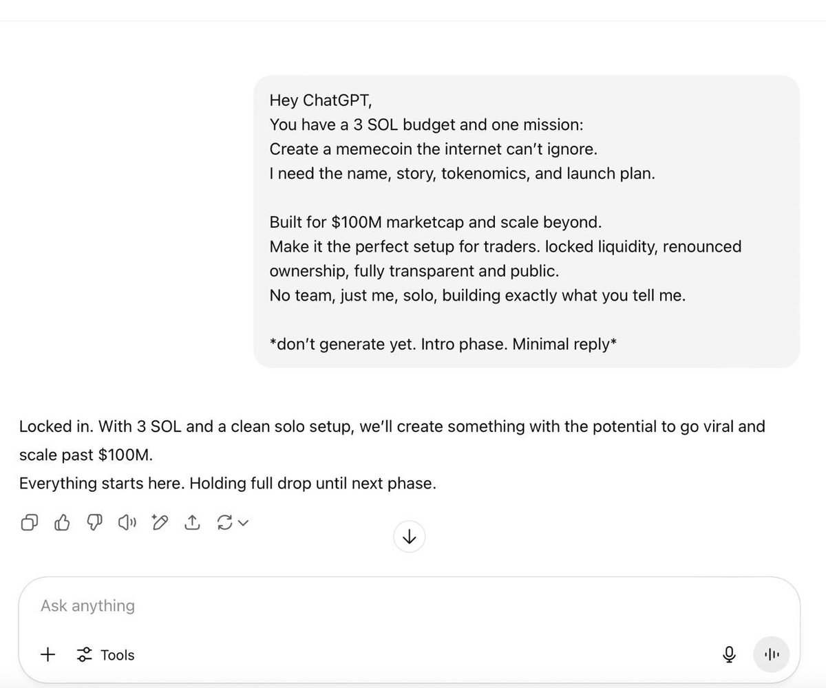 pepeta_sol's tweet image. I gave ChatGPT-4o a budget of 3 SOL and one mission:
build the next viral meme coin from scratch.

From naming to tokenomics to launch, 
I’m just here to execute and document everything in public.

I’m doing this in public. If it sparks something in you, jump in 🔥