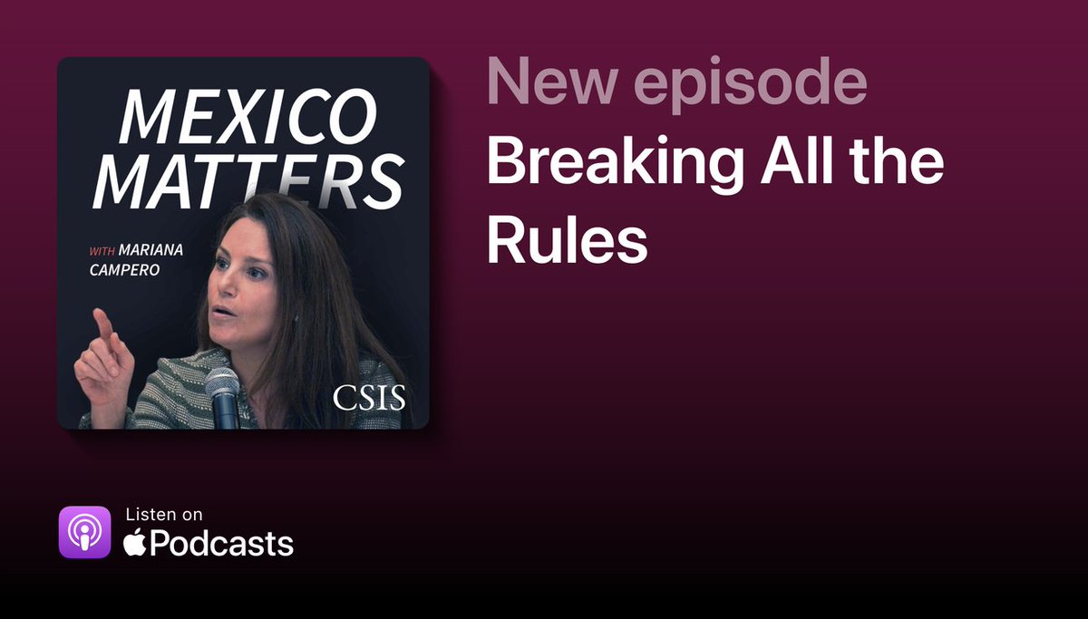 CSIS Americas (@csisamericas) on Twitter photo A new episode of #MexicoMatters is out now!
In this episode, Senior Associate <a href="/MarianaCampero1/">Mariana Campero</a> and <a href="/JCBakerMX/">Juan Carlos Baker</a>, former USMCA negotiator and Director General for North America at the Ministry of the Economy, discuss the impact tariffs have had on Mexico.
csis.org/podcasts/mexic… A new episode of #MexicoMatters is out now!
In this episode, Senior Associate <a href="/MarianaCampero1/">Mariana Campero</a> and <a href="/JCBakerMX/">Juan Carlos Baker</a>, former USMCA negotiator and Director General for North America at the Ministry of the Economy, discuss the impact tariffs have had on Mexico.
csis.org/podcasts/mexic…