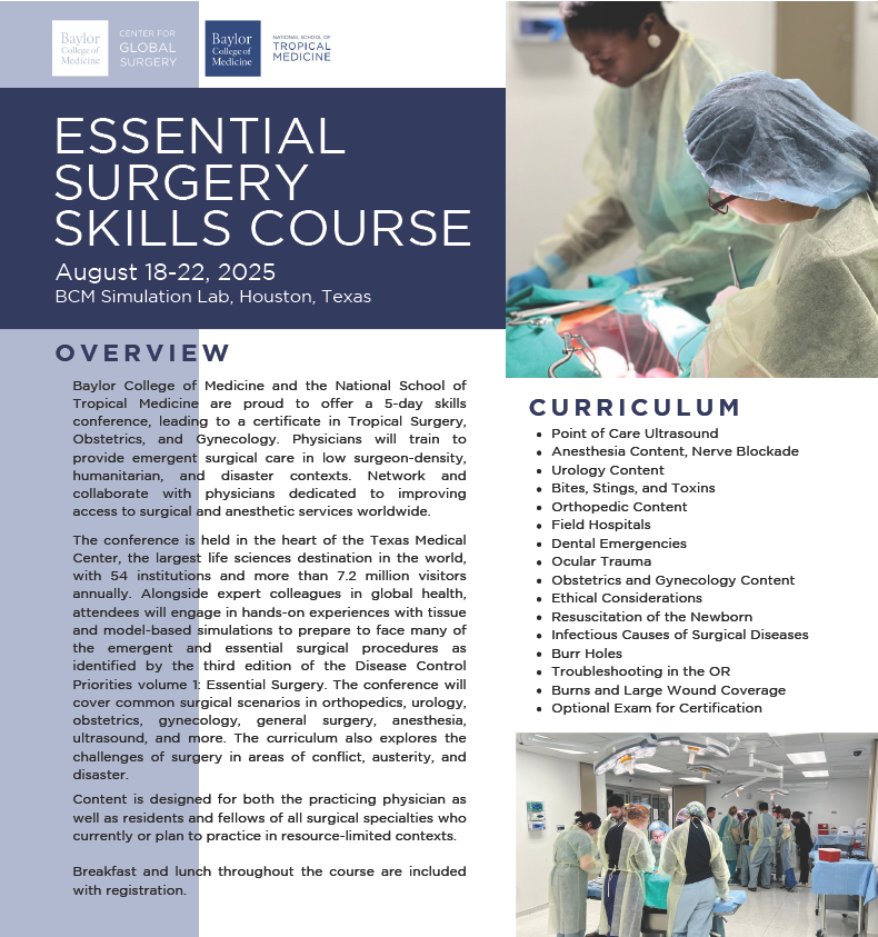 Baylor Global Surgery (@bcmglobalsurg) on Twitter photo There's still time to sign up for the 2025 Essential Surgery Skills Course! Sign up today at bit.ly/2025ESSC or email globalsurgery@bcm.edu for more information.
#globalsurgery #surgeryskills #globalhealth
<a href="/BCM_Surgery/">BCM_Surgery</a> <a href="/BCMGSRes/">BCM General Surgery Residency</a> <a href="/aaglobalsurgery/">Association of Academic Global Surgery</a> There's still time to sign up for the 2025 Essential Surgery Skills Course! Sign up today at bit.ly/2025ESSC or email globalsurgery@bcm.edu for more information.
#globalsurgery #surgeryskills #globalhealth
<a href="/BCM_Surgery/">BCM_Surgery</a> <a href="/BCMGSRes/">BCM General Surgery Residency</a> <a href="/aaglobalsurgery/">Association of Academic Global Surgery</a>