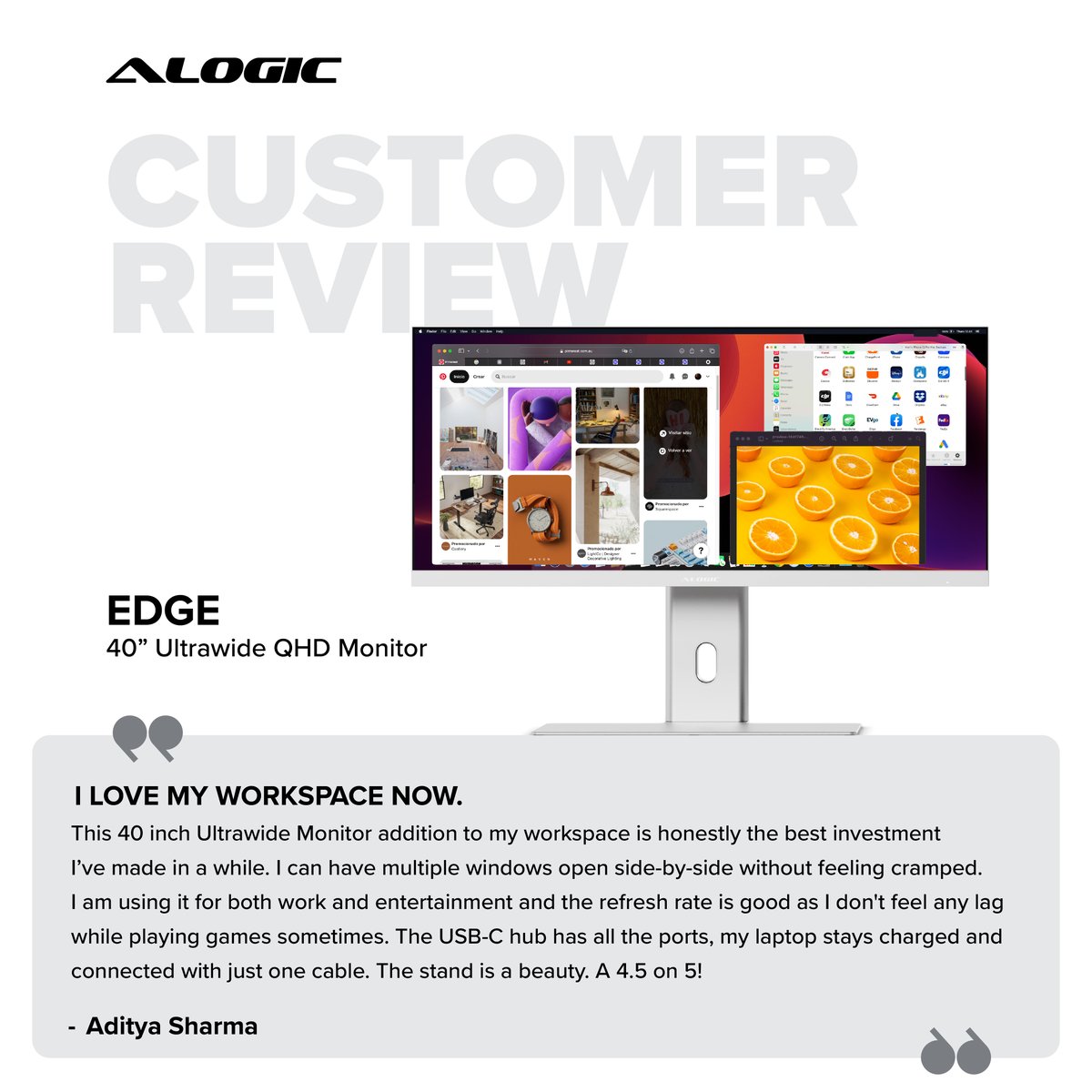 "Best investment in a while!''💻🎮

The ALOGIC Edge 40” Ultrawide is a multitasking beast — smooth gaming, clutter-free setup &amp; a stunning stand to match.

4.5/5 from our happy user!

🔗 bit.ly/44SQAhp

#Edge40 #UltrawideMonitor #DeskGoals #ALOGICTech
