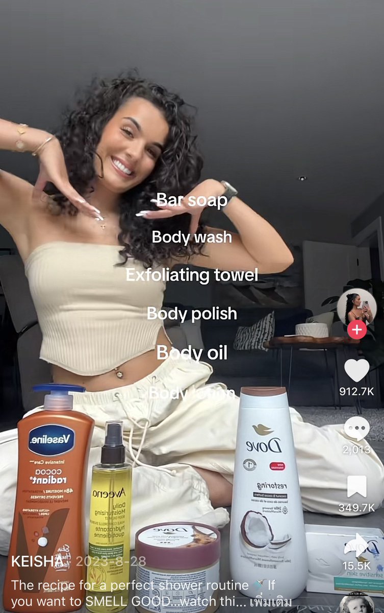 ไปเจอทริคในติกตอกที่เราหยิบมาทำตามคือตัวหอมสุด ทำตามง่ายมากๆ ยืนยันว่าเรื่องกลิ่นตัวคือเสริมความมั่นใจได้เยอะจริงๆ เราคัดอันที่สำคัญๆทำตามแล้วเวิร์คแบบไม่ต้องจ่ายแพง แปะโพย+ของที่ใช้ให้คั้บ เฟบเก็บไว้ได้เลย 

-body soap แล้วก็ตามด้วย body wash 
-สครับ 2-3 ครั้ง/week 
-body lotion