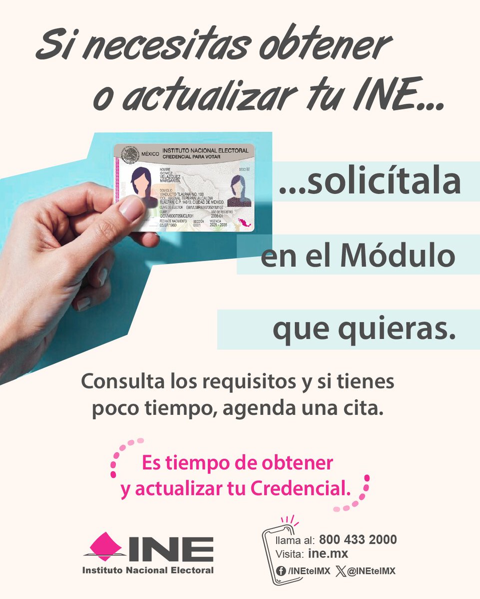 Ya lo sabes si necesitas algún trámite de tu #CredencialParaVotar 🪪, acude al Módulo de Atención Ciudadana #MiINENosUne.