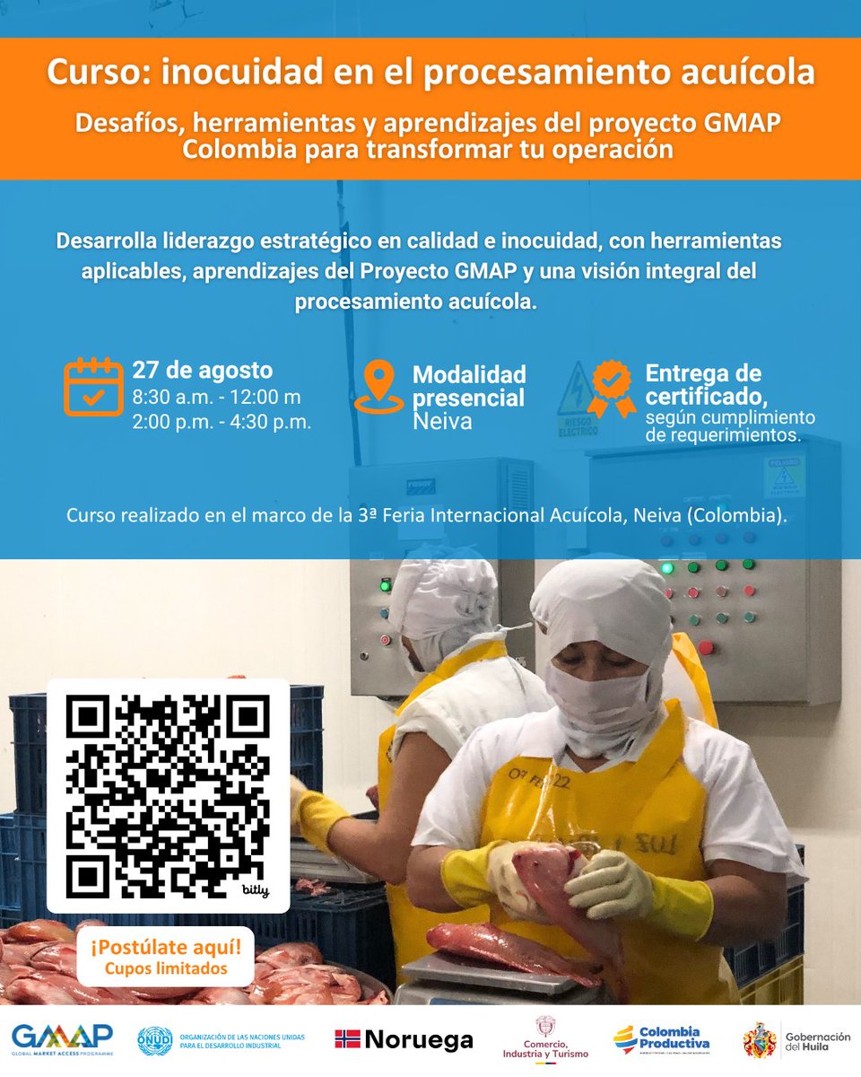 GMAP Colombia (@gmapcolombia) on Twitter photo Fortalece la inocuidad y calidad de tu operación con aprendizajes del Proyecto GMAP.
📍Neiva | 📅 27 de agosto | 🏷️ Cupos limitados
Postúlate: forms.gle/hMe1355NYWiX1m…
Brochure: bit.ly/curso_inocuidad
<a href="/ONUDIColombia/">ONUDI en Colombia</a> <a href="/noradno/">Norad</a> <a href="/MincomercioCo/">MinComercio Colombia</a> <a href="/Col_Productiva/">Colombia Productiva</a> Fortalece la inocuidad y calidad de tu operación con aprendizajes del Proyecto GMAP.
📍Neiva | 📅 27 de agosto | 🏷️ Cupos limitados
Postúlate: forms.gle/hMe1355NYWiX1m…
Brochure: bit.ly/curso_inocuidad
<a href="/ONUDIColombia/">ONUDI en Colombia</a> <a href="/noradno/">Norad</a> <a href="/MincomercioCo/">MinComercio Colombia</a> <a href="/Col_Productiva/">Colombia Productiva</a>